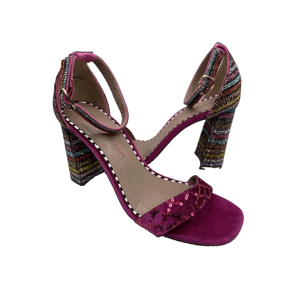 Blue by Betsey Johnson Women's Miri Rhinestone Block Heel Sandals US 8 M